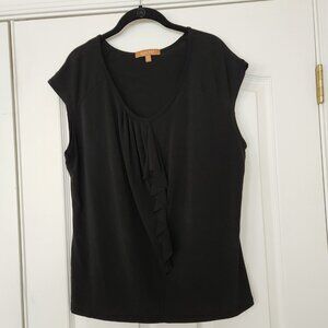 Ellen Tracy Scoop Neck Cap Slv Front Ruffle Casual/Dressy Pullover Top XL Black